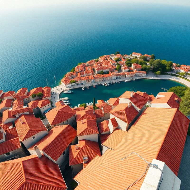 Pogled iz zraka na obalu Splita s crvenim krovovima i jadranskim morem